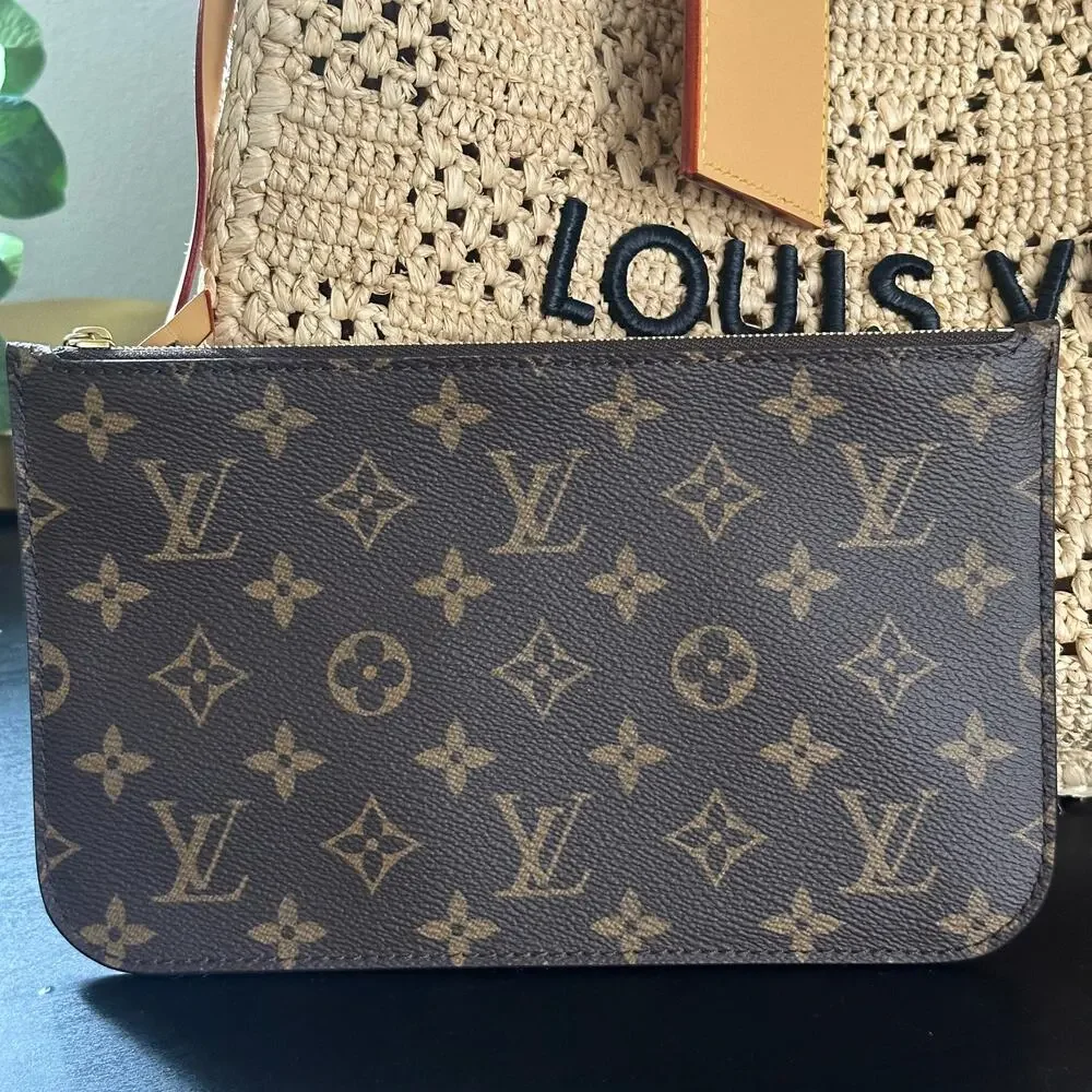 LOUIS VUITTON Summer Shopper Tote MM Natural Woven Raffia w/ Pochette